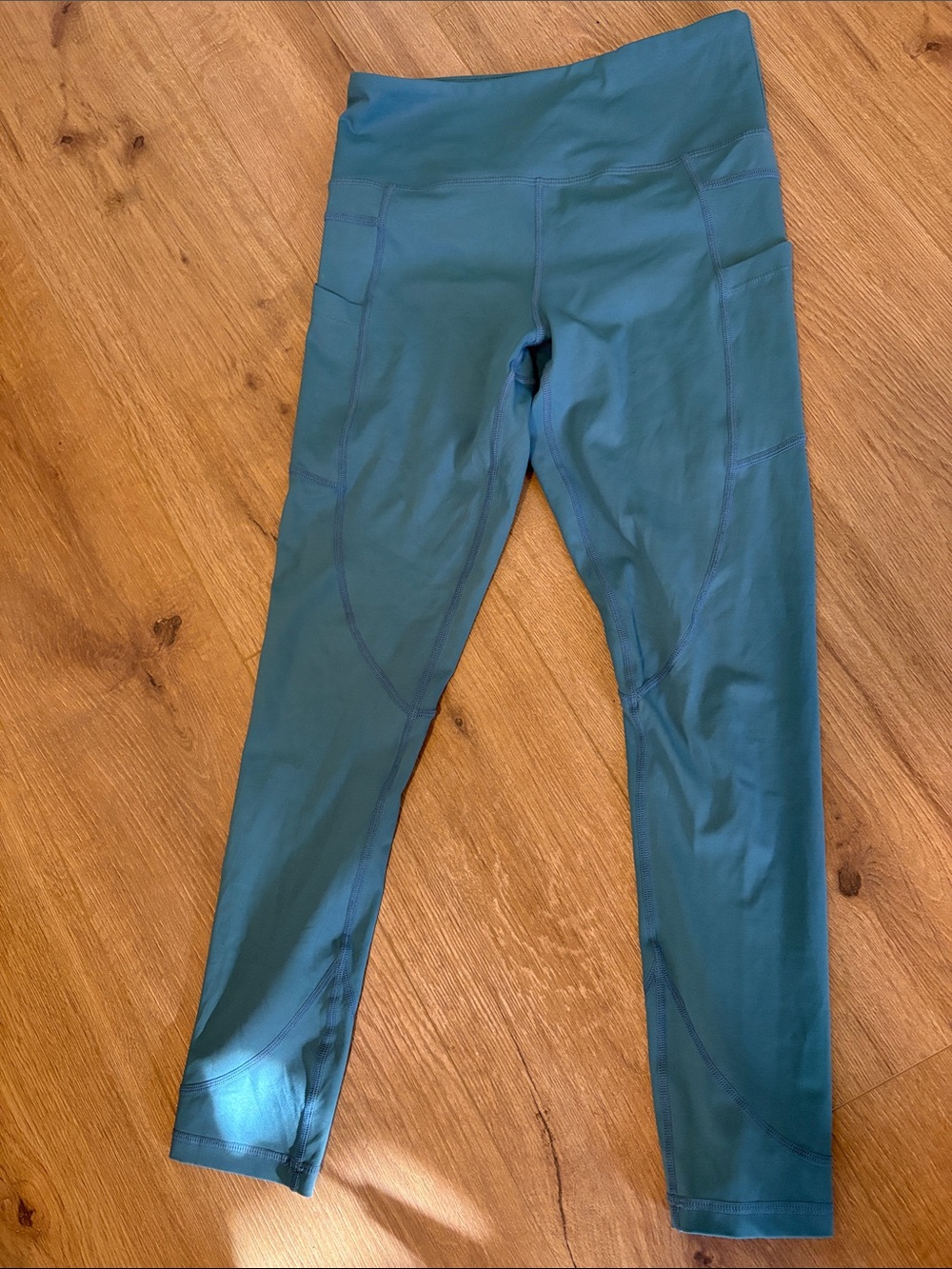 High-Rise Teal Active Leggings with Side Pockets